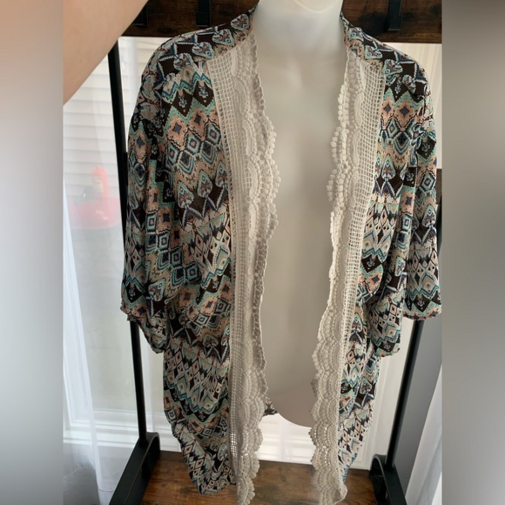 Xhilaration size s/m women's cardigan teal brown‎ creme lace